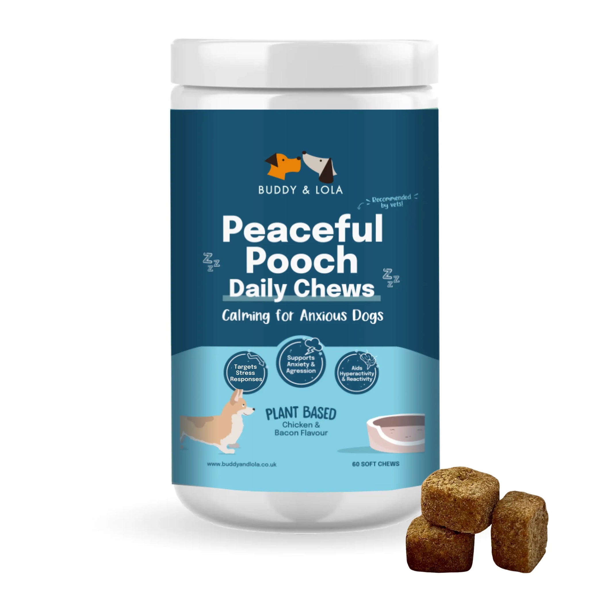 Calming support chews for anxious dogs Buddy Lola